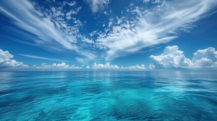 Ocean Background Illustrates Calm Blue Sea Under a Sweeping Sky.