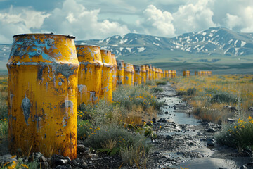 Exploring innovative ways to store and transport nuclear waste safely for long-term disposal. Concept of waste management. Generative Ai.