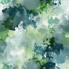 A painting of green and white splatters with a blue background