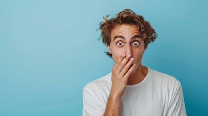 Surprised Young Man Covering Mouth