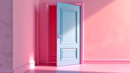 Open door to opportunity, minimalist design in vibrant pink and red hues. Modern abstract concept, simplicity and style. Ideal for creative projects. AI - obrazy, fototapety, plakaty