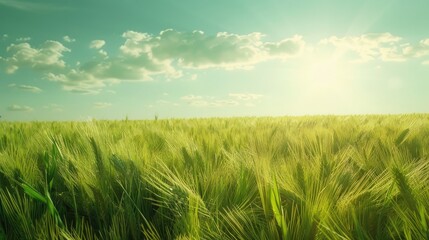 Naklejka premium Sunny day in a field of green wheat