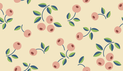 Seamless pattern with berries and leaf. Cottagecore aesthetic