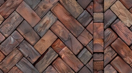 seamless texture of decorative bricks with unique patterns or textures, such as herringbone or basket weave - obrazy, fototapety, plakaty