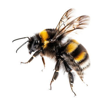 a stunning bumblebee flying macro shot cutout png isolated on white or transparent background