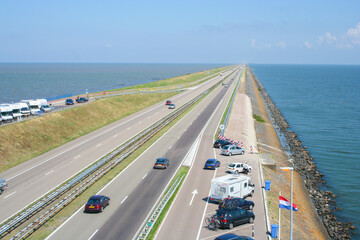 Afsluitdijk Dam in Holland (Netherlands). dam road..
