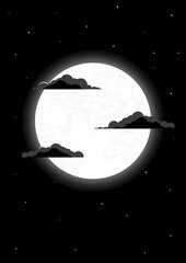 Night with moon - beautiful dreamy vector wallpaper. Sky panorama with stars and clouds. Witch background - 787460914