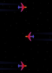 Plane flies in the starry sky gradient illustration. Gradient colorful airplanes in the night. - 787460934