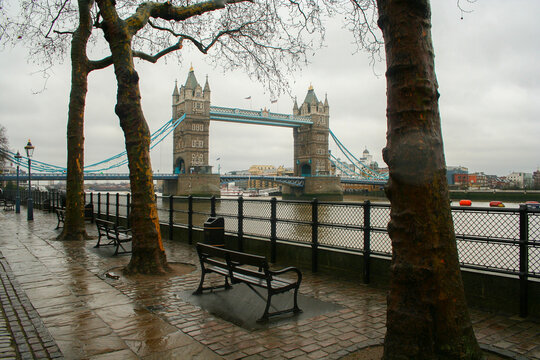View of London Bridge on a rainy morning..