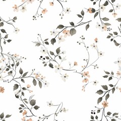 A floral pattern with white and pink flowers is displayed on a white background