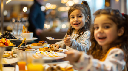kids eating in a buffet restaurant