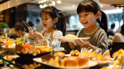 kids eating in a buffet restaurant
