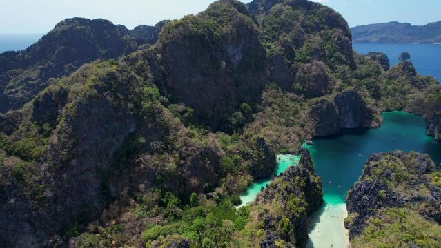 4K Aerial Drone view of the beautiful Big Lagoon in El Nido, Philippines