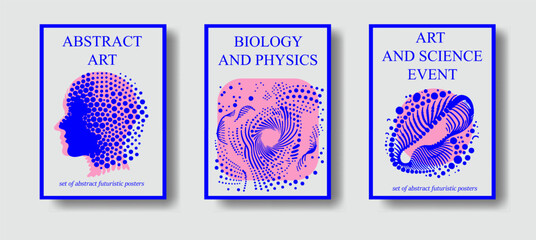 Abstract futuristic posters with organic-like complex shapes. Set of science-themed covers and flyers.  - 787462115