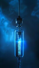 IV drip with glowing blue light, cuttingedge medical technology