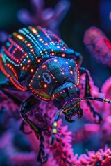 High-tech beetle with LED patterns on shell neon lighting