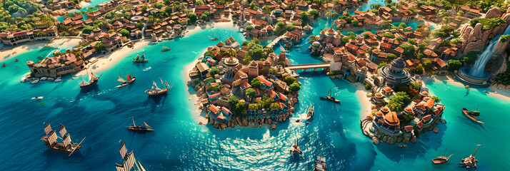 Pristine Mediterranean Coastline, Aerial View of Sunny Beach and Crystal-Clear Waters, Idyllic Summer Vacation Spot - obrazy, fototapety, plakaty
