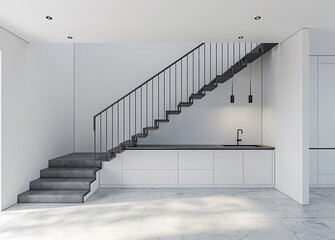 indoor stairs with cabinet under the staircase