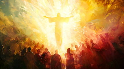 Abstract illustration of the Resurrection of Jesus. Copy space