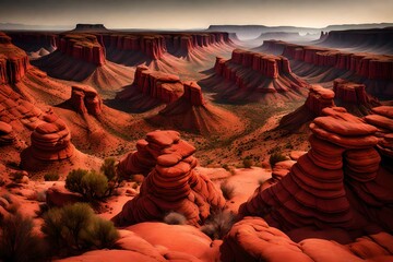 A panoramic expanse of red rock formations, shaped by the patient hand of summer winds.