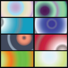 Fototapeta premium Metalic gradient collection with shiny rainbow hologram. Holographic foil texture, green, blue, yellow, pink gradation. Vector set for frame, ribbon, border, other design