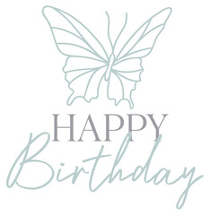 Happy Birthday Design | Butterfly Line Art | Elegant Birthday Celebration | Vector Illustration