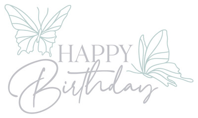 Happy Birthday Design | Butterfly Line Art | Elegant Birthday Celebration | Vector Illustration