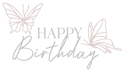 Happy Birthday Design | Butterfly Line Art | Elegant Birthday Celebration | Vector Illustration