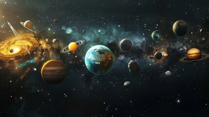 Planets, stars and galaxies in outer space showing the beauty of space exploration