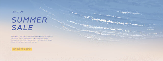 Vector beautiful realistic illustration of sandy summer beach. Summer sale horizontal promotional banner