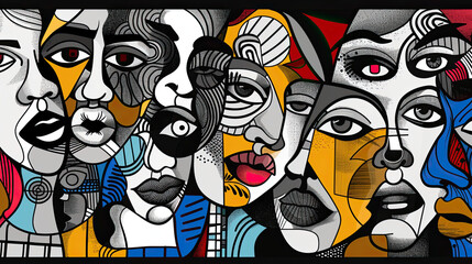 Fototapeta premium Abstract background with diversity people black and white and colours elements