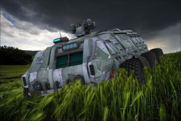 military vehicle in the grass