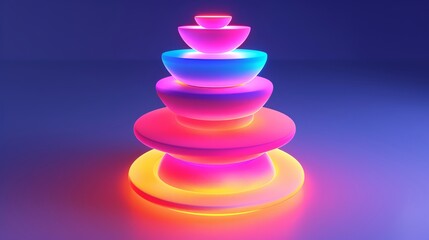 3d render of glowing neon colored abstract shapes stacked on top each other, layered