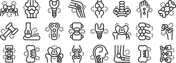 Orthopedic implants icons set outline vector. Surgery replacement. Artificial bone