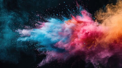 Colorful powder burst on dark surface - obrazy, fototapety, plakaty