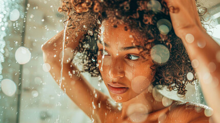 Refreshing Morning Shower Routine with Curly-Haired Woman