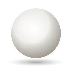 Glass white ball or precious pearl. Glossy realistic ball, 3D sphere. Abstract vector illustration highlighted on a white background. Big metal bubble with shadow