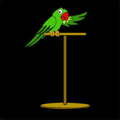 Green parrot is sitting on a wooden stick clip art illustrator image.
