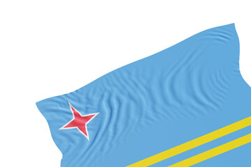 Realistic flag of Aruba with folds, on transparent background. Footer, corner design element. Cut out. Perfect for patriotic themes or national event promotions. Empty, copy space. 3D render