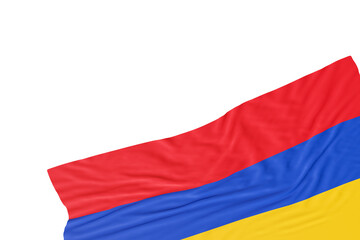 Realistic flag of Armenia with folds, on transparent background. Footer, corner design element. Cut out. Perfect for patriotic themes or national event promotions. Empty, copy space. 3D render