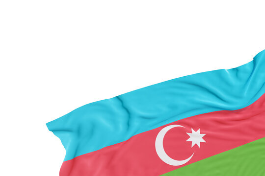 Realistic flag of Azerbaijan with folds, on transparent background. Footer, corner design element. Cut out. Perfect for patriotic themes or national event promotions. Empty, copy space. 3D render.
