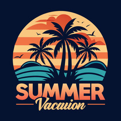 Summer t shirt design vector. Summer retro and vintage t shirt deign.