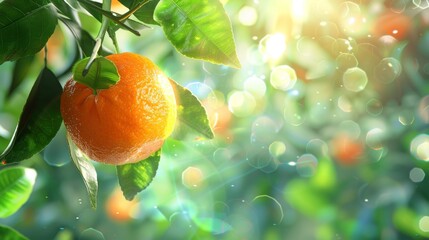 Ripe Orange on Sunlit Tree