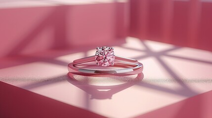 Ring in a minimalist jewelry box against a soft pink background. AI generate illustration