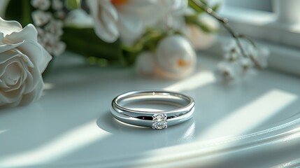 Ring on white surface with soft natural light. AI generate illustration