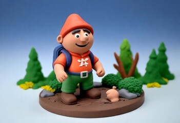 Obraz na płótnie Canvas Modeling clay character mountain hike with nature background created with generative ai.