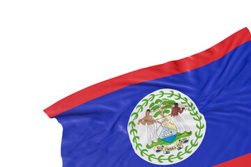 Realistic flag of Belize with folds, on transparent background. Footer, corner design element. Cut out. Perfect for patriotic themes or national event promotions. Empty, copy space. 3D render.