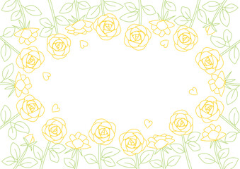 黄色いバラの線画フレームイラスト