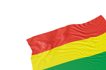 Realistic flag of Bolivia with folds, on transparent background. Footer, corner design element. Cut out. Perfect for patriotic themes or national event promotions. Empty, copy space. 3D render.