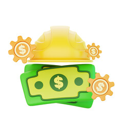 PNG 3D Money and Helmet icon isolated on a white background